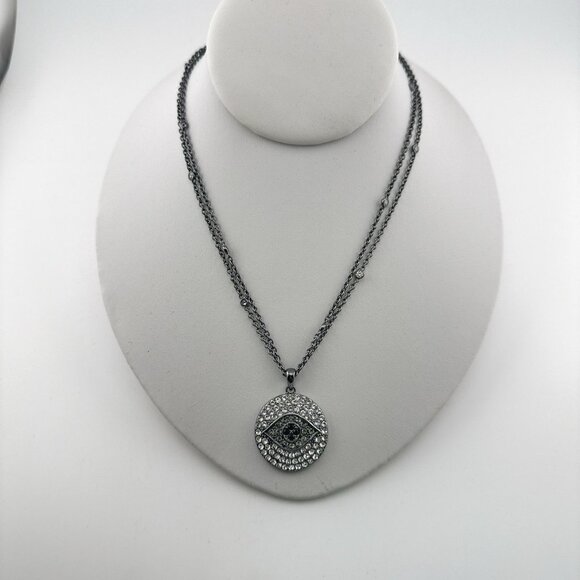Joan Boyce Necklace Evil Eye Angel Eye Talisman Silver Tone Black Rhinestone - Picture 2 of 13